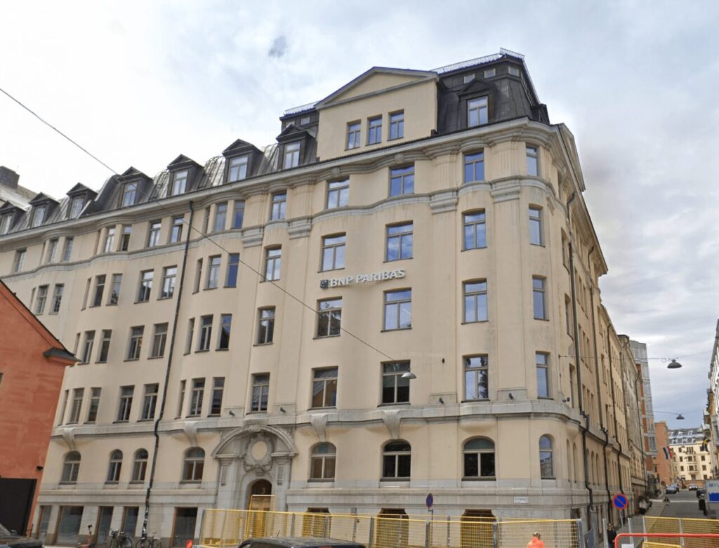 Exteriör av Blaiseholmen-byggnaden i Stockholm.